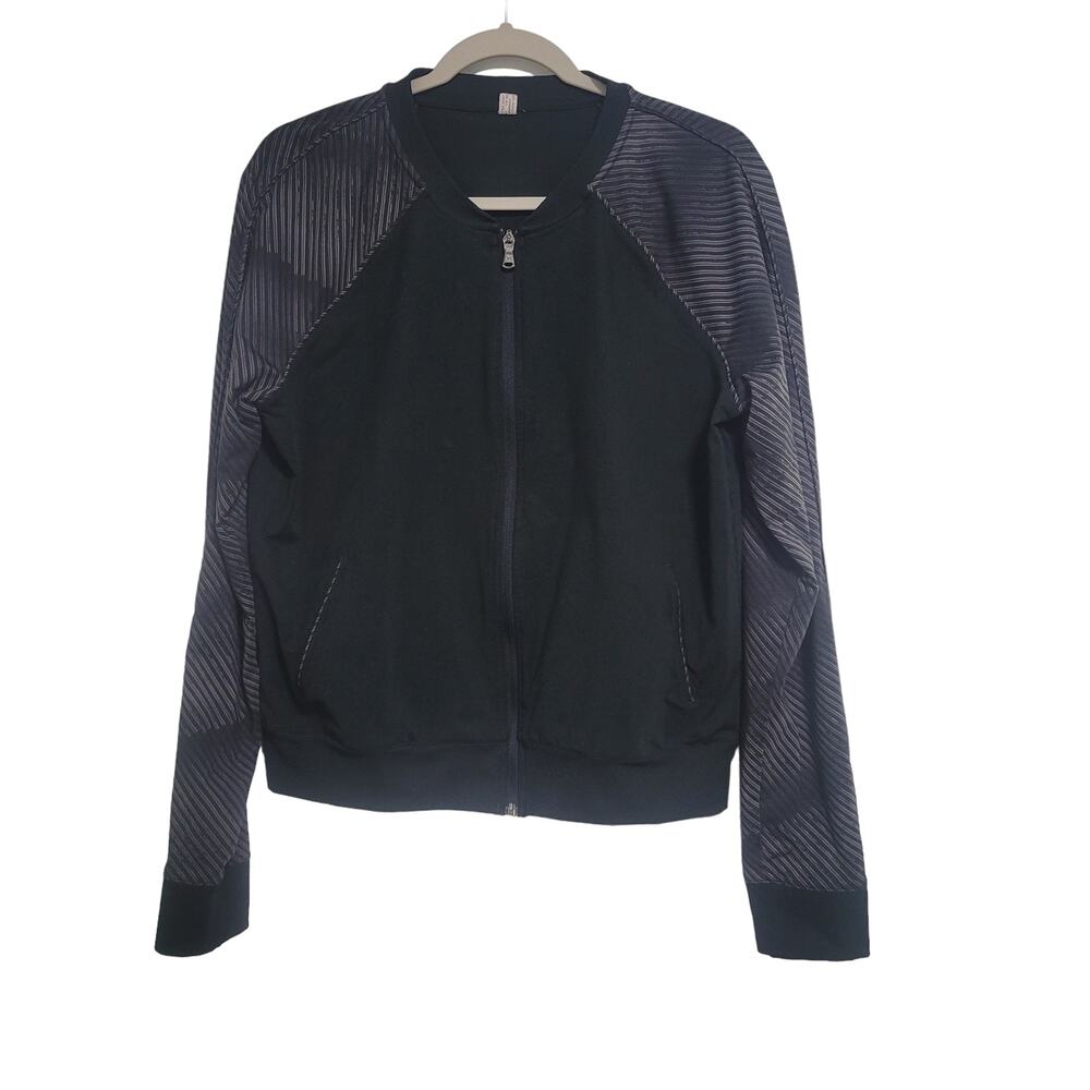 Under Armour Black Gray Stripe Full Zip Up Jacket Pockets